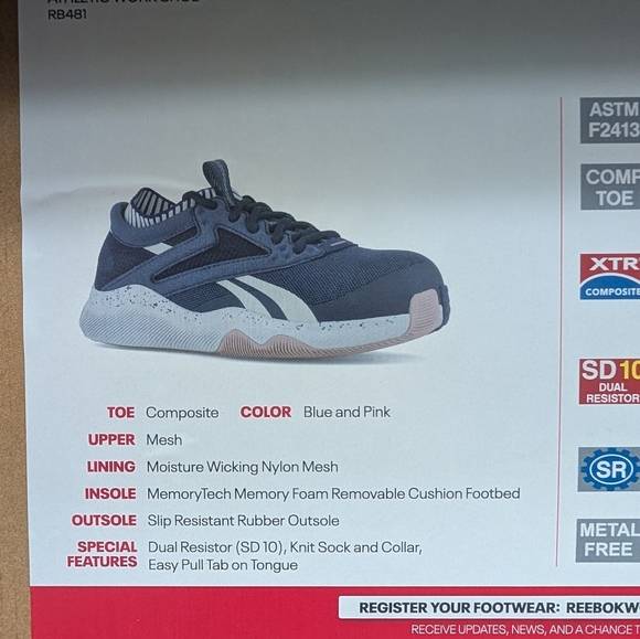 Reebok Blue and Pink HIIT TR Safety Comp Toe Athletic Work Sneakers Women's 7.5 - Picture 9 of 11